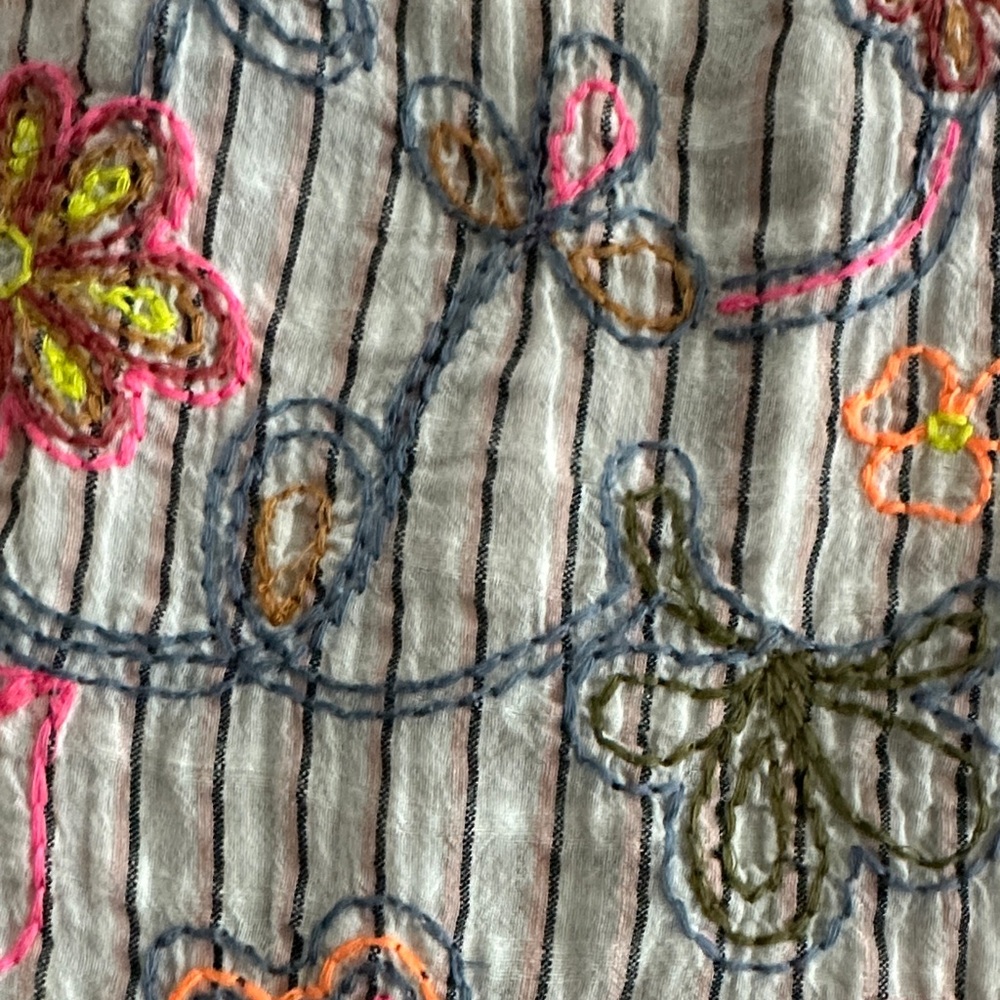 Pulcro White Striped Button-Down Top with Multicolor Floral Embroidery - Picture 4 of 8